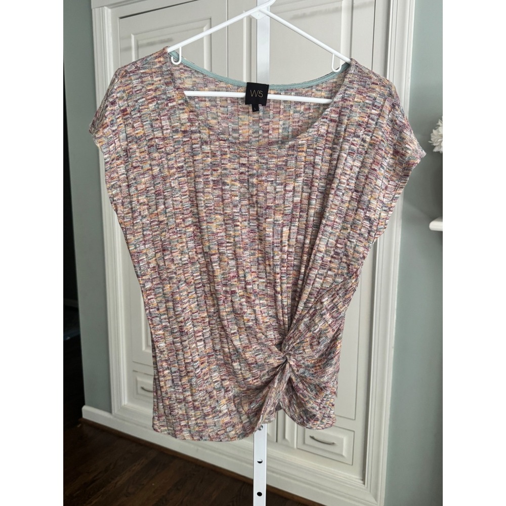 W5 Womens Space Dye Ribbed Knit Twist Front Top Multicolor Size L 24267BRB